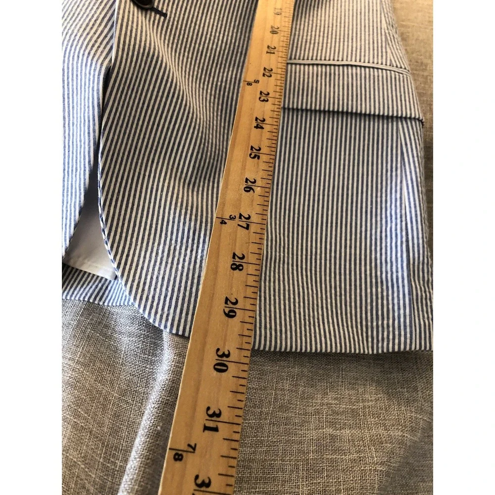 Nautica Blazer 38R Blue Stripe Cotton Seersucker Stretch Suit Coat Jacket w Tags